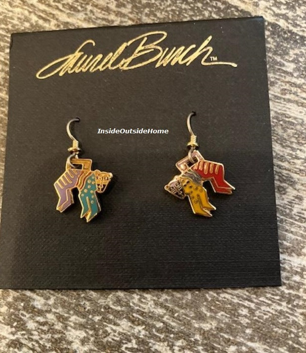 Laurel Burch Mythical Monkey Red Teal Purple Yello Earring Cloisonne Nw RETIRED