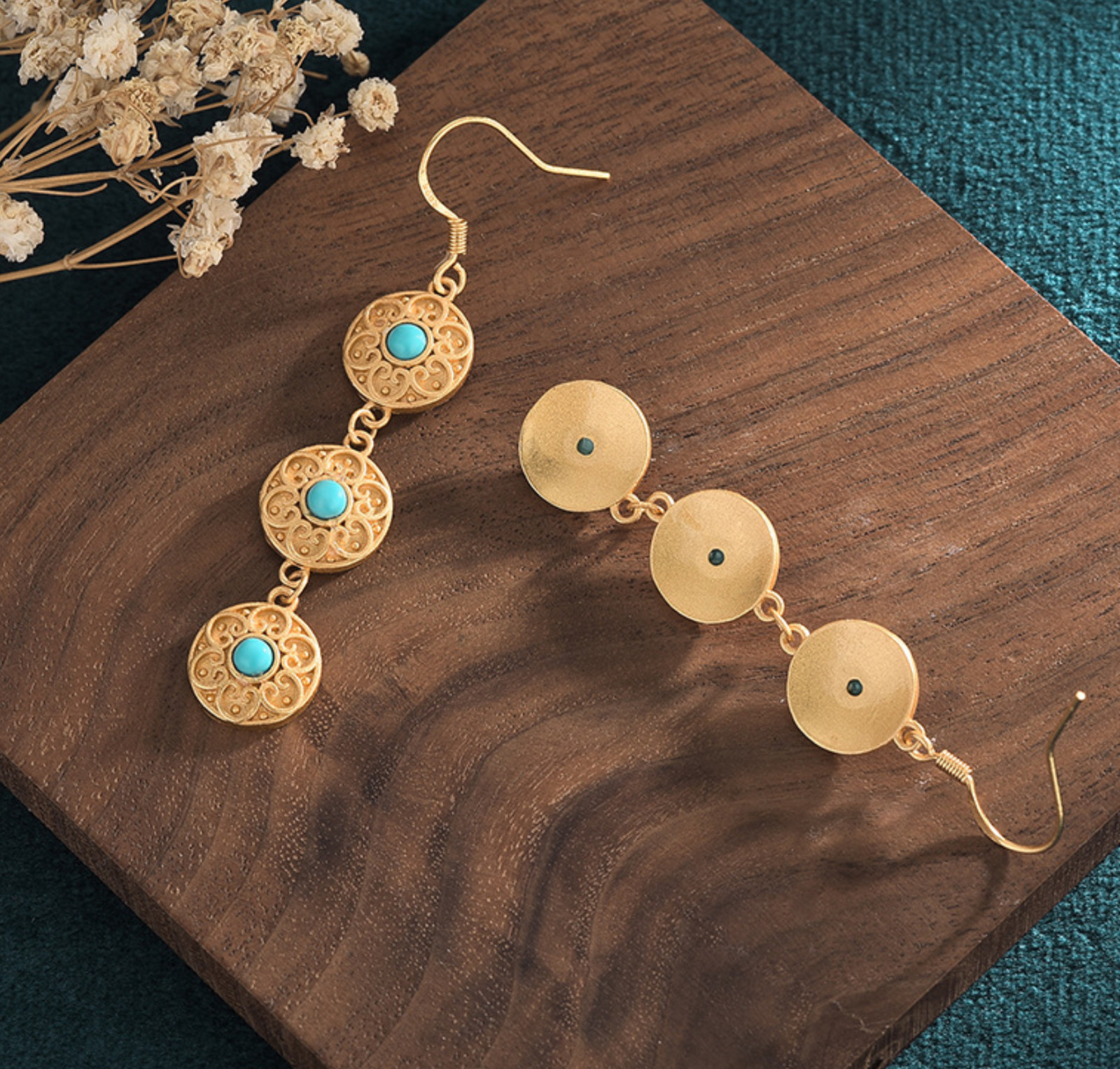 Natural Turquoise Bohemian Drop Dangle Earrings Gemstone Hook 18K Gold Plated