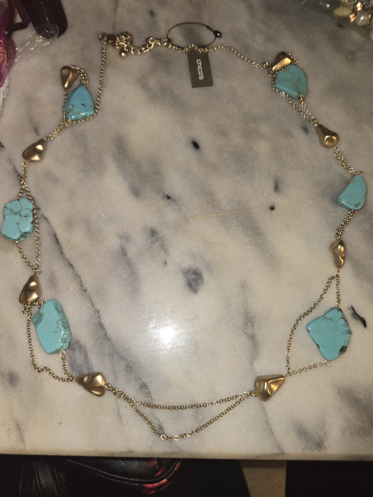 Chicos Turquoise And Gold Necklace