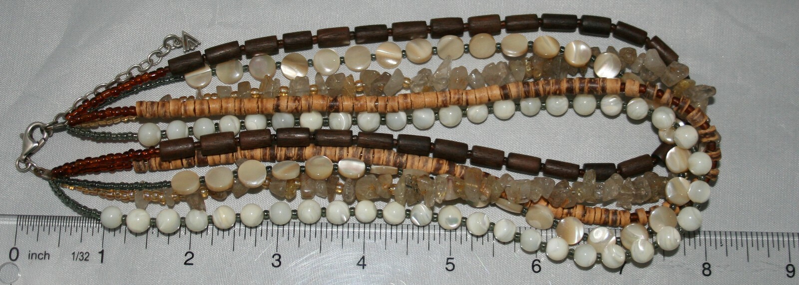 Silpada Silver 5 Strand Quartz, Shell, Wood & MOP Statement Necklace N1507