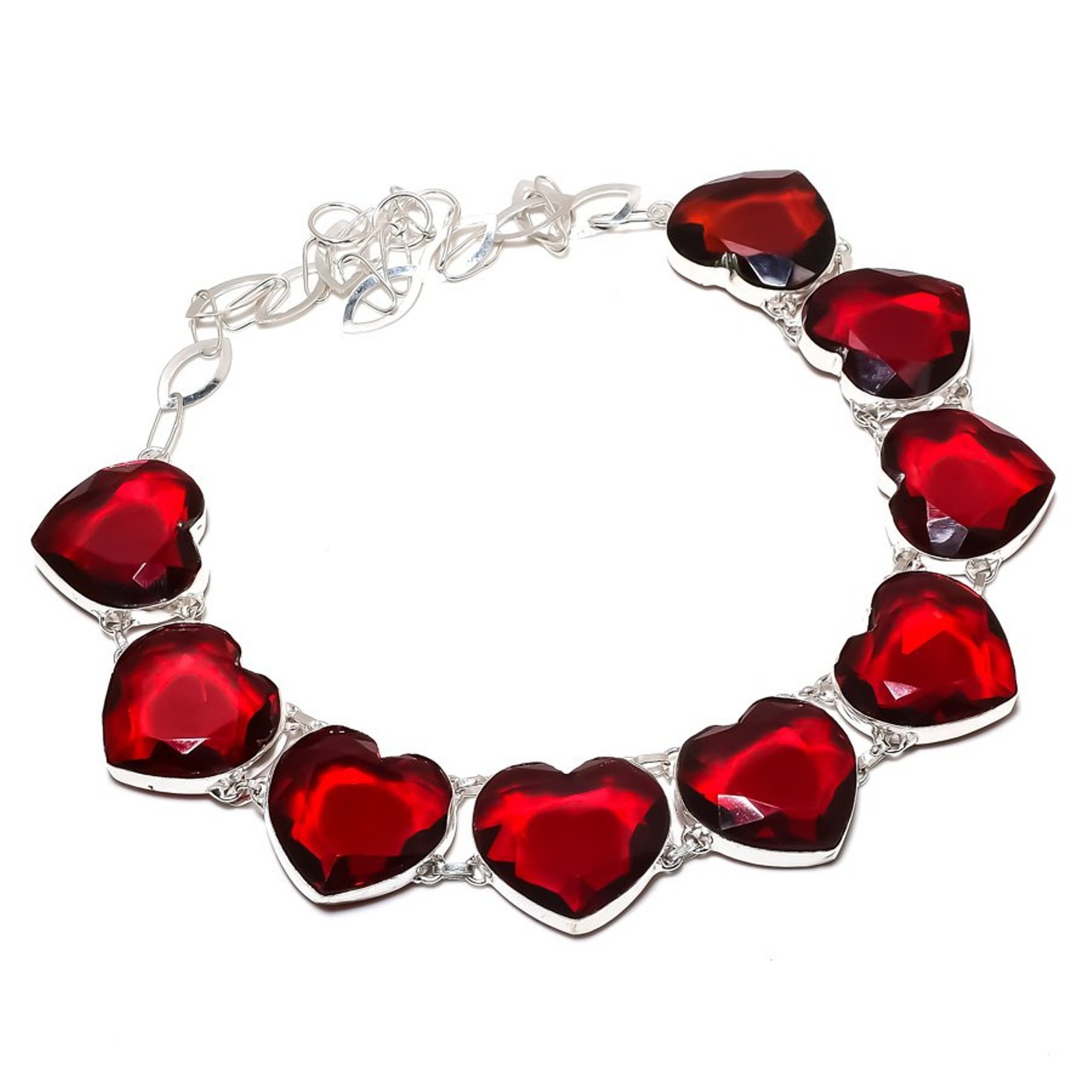 Faceted Mozambique Garnet Heart Shape Gemstone Fashion Gift Jewelry Necklace 18″
