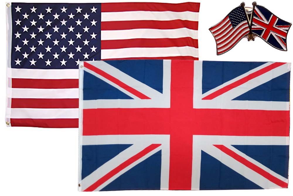Wholesale USA & United Kingdom UK Country 2×3 2’x3′ Flag & Friendship Lapel Pin