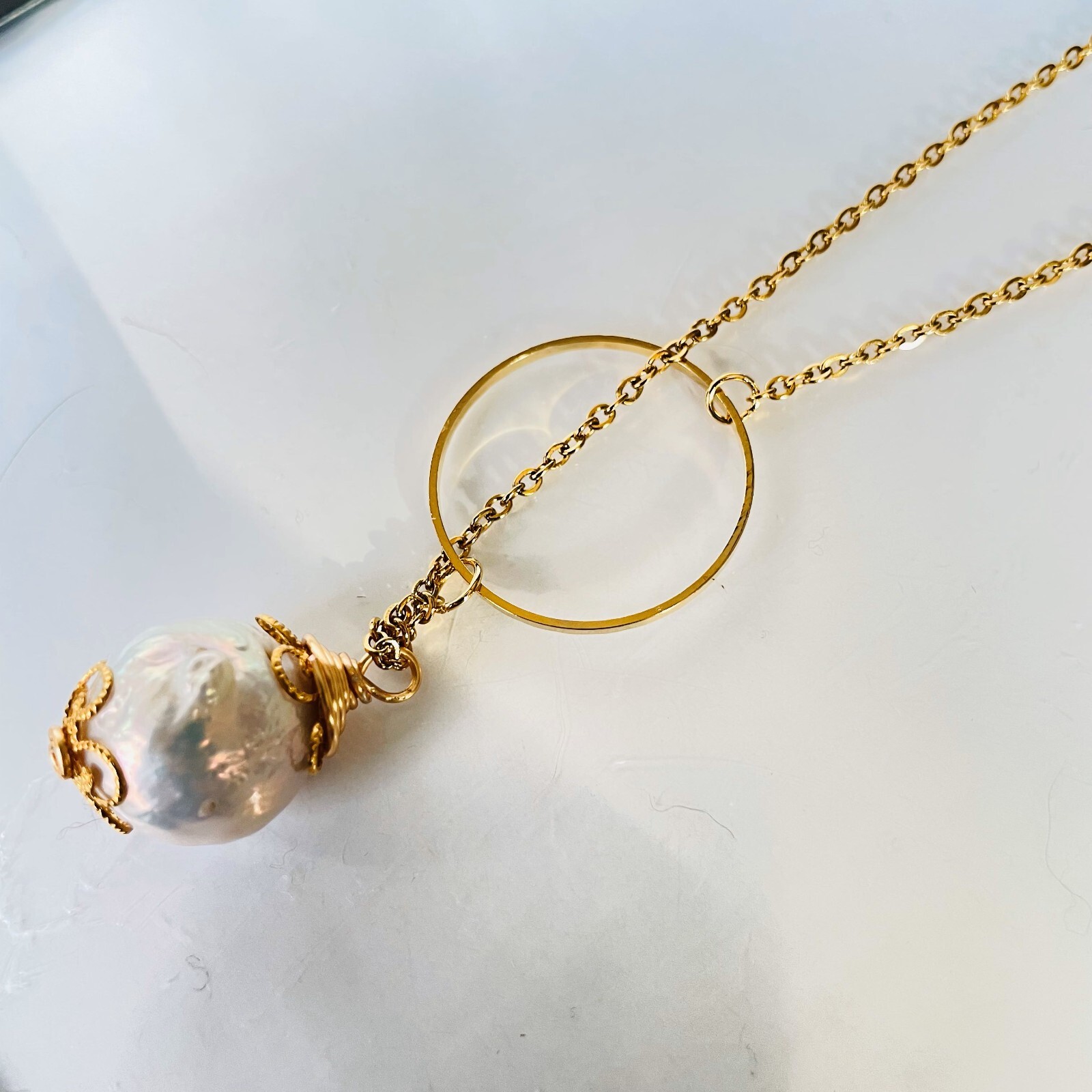 made in Japan nacklace rong chain freshwater peal big ball gold chain stainless