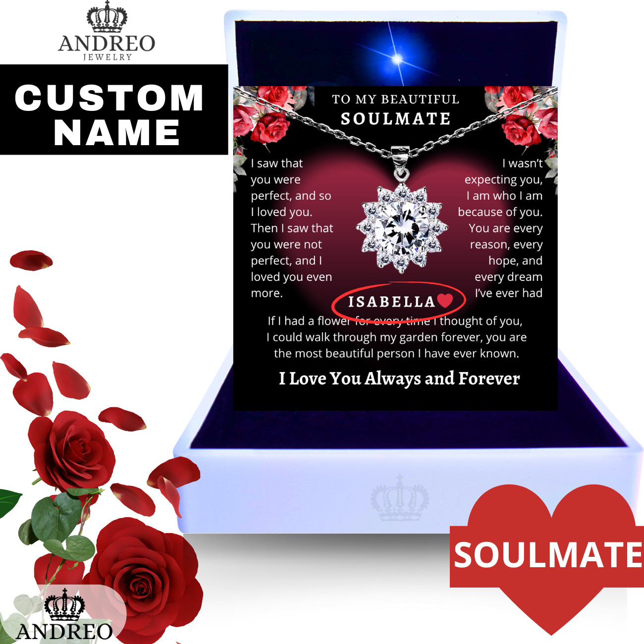 Silver Soulmate CUSTOM Romantic Love Star Necklace Girlfriend Birthday Gifts