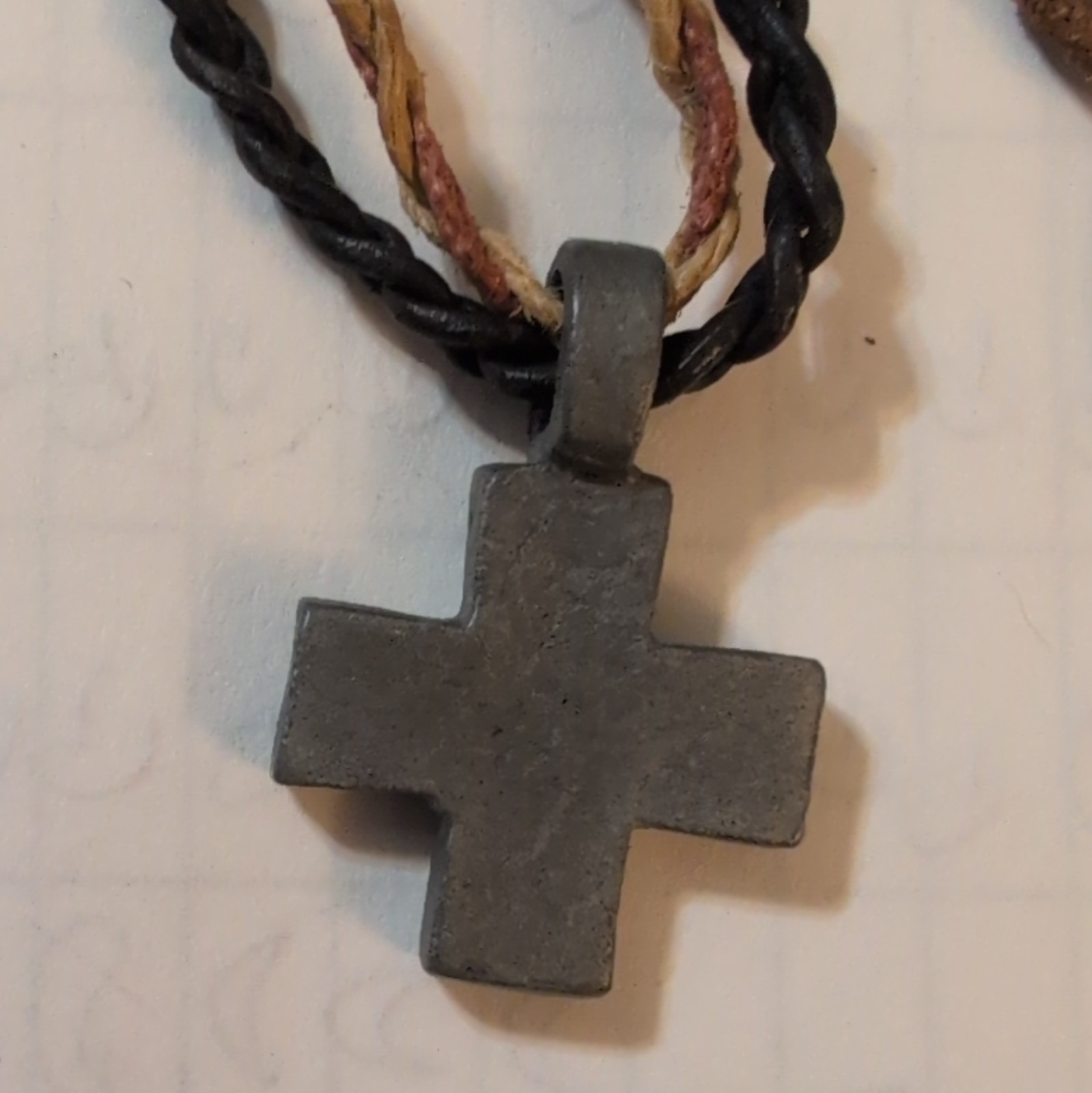 AE Two Brown And Black Leather Cord Necklace Cross Charm Pendant Tie Closure