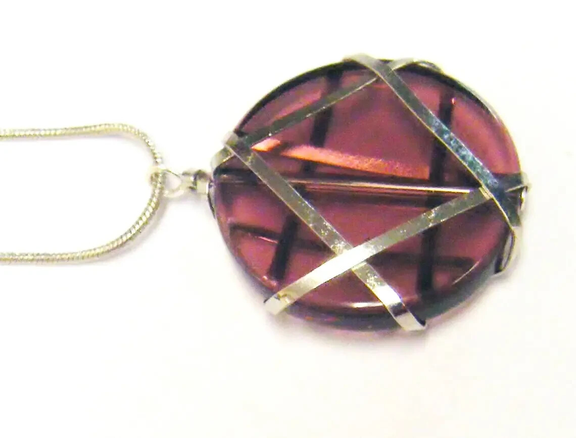Round Wire Wrapped Purple Glass Charm Necklace