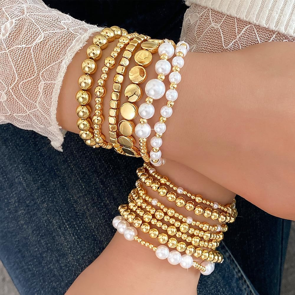 Gold Bracelets for Women Gold Bracelet Stack Pearl Beaded Bracelets for Women St