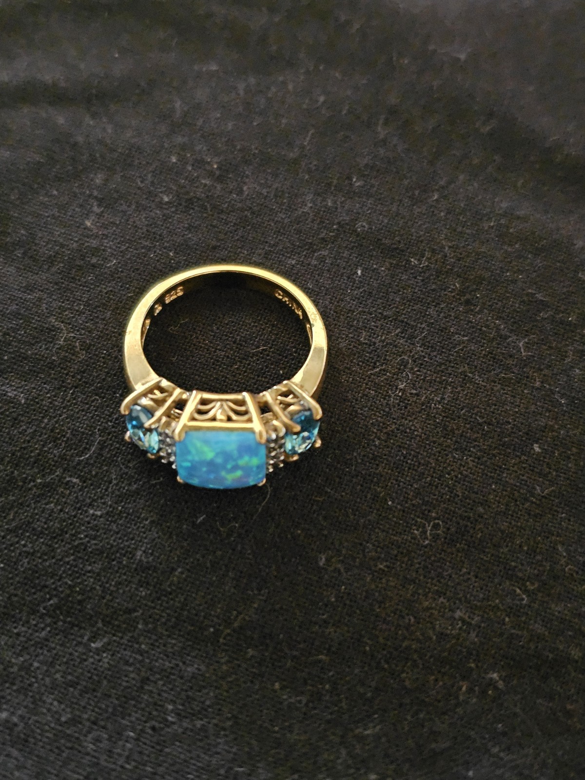 Technibond Gold Tone Over 925 Silver 16″ Necklace/5.75″ Ring Set With Opal…