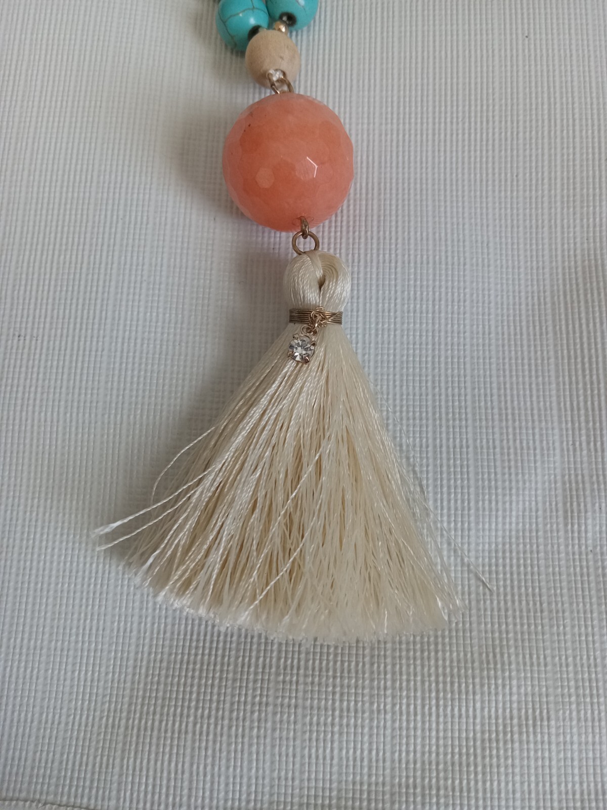 Colorful Wood & Plastic Beaded Round Faceted Pendant Bohemian Tassel Necklace