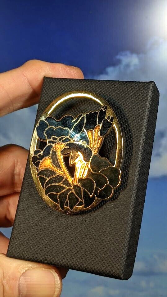 Vintage Cloisonné Enamel Floral Brooch, in Box. 52mm