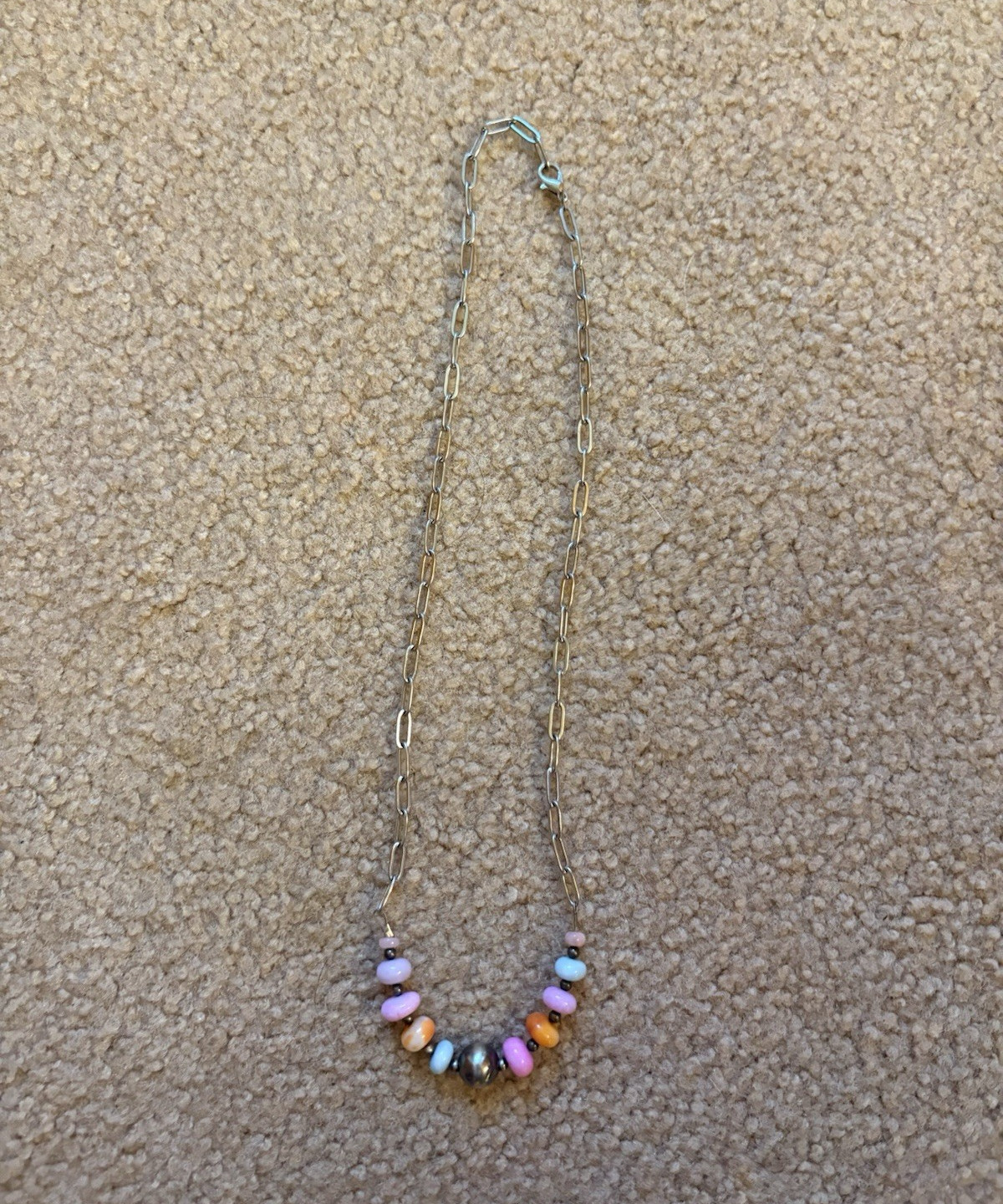 Navajo pearl multi color paper clip chain necklace