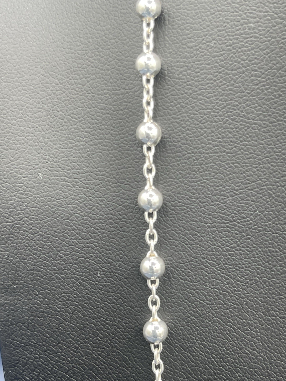 Sterling Silver 925 26 inch Rosary Beads Necklace w/ Crucifix 15.9 Grams