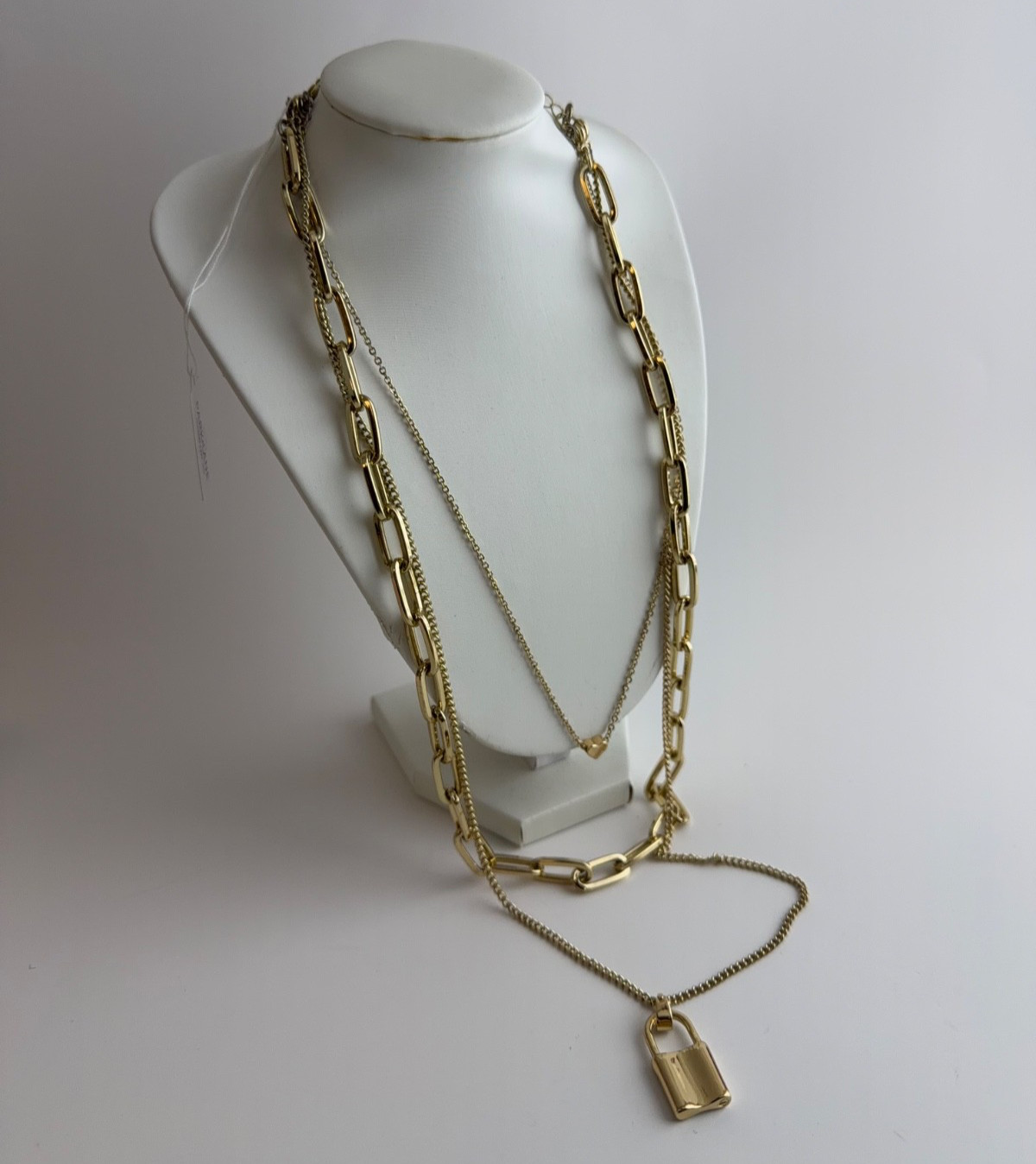 Park Lane ELEXA 3-in-1 Necklace Gold Tone Chain Link Lock & Heart Charms NWT