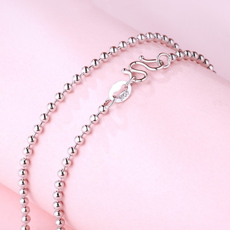 Silvery Stunning 1.6mm Thin Beaded Chain Necklace W-clasp 45 cm / 17.7 in