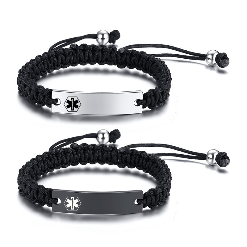 Personalized Medical Alert ID Men’s Bracelet Braided Rope Daily Wear Classic