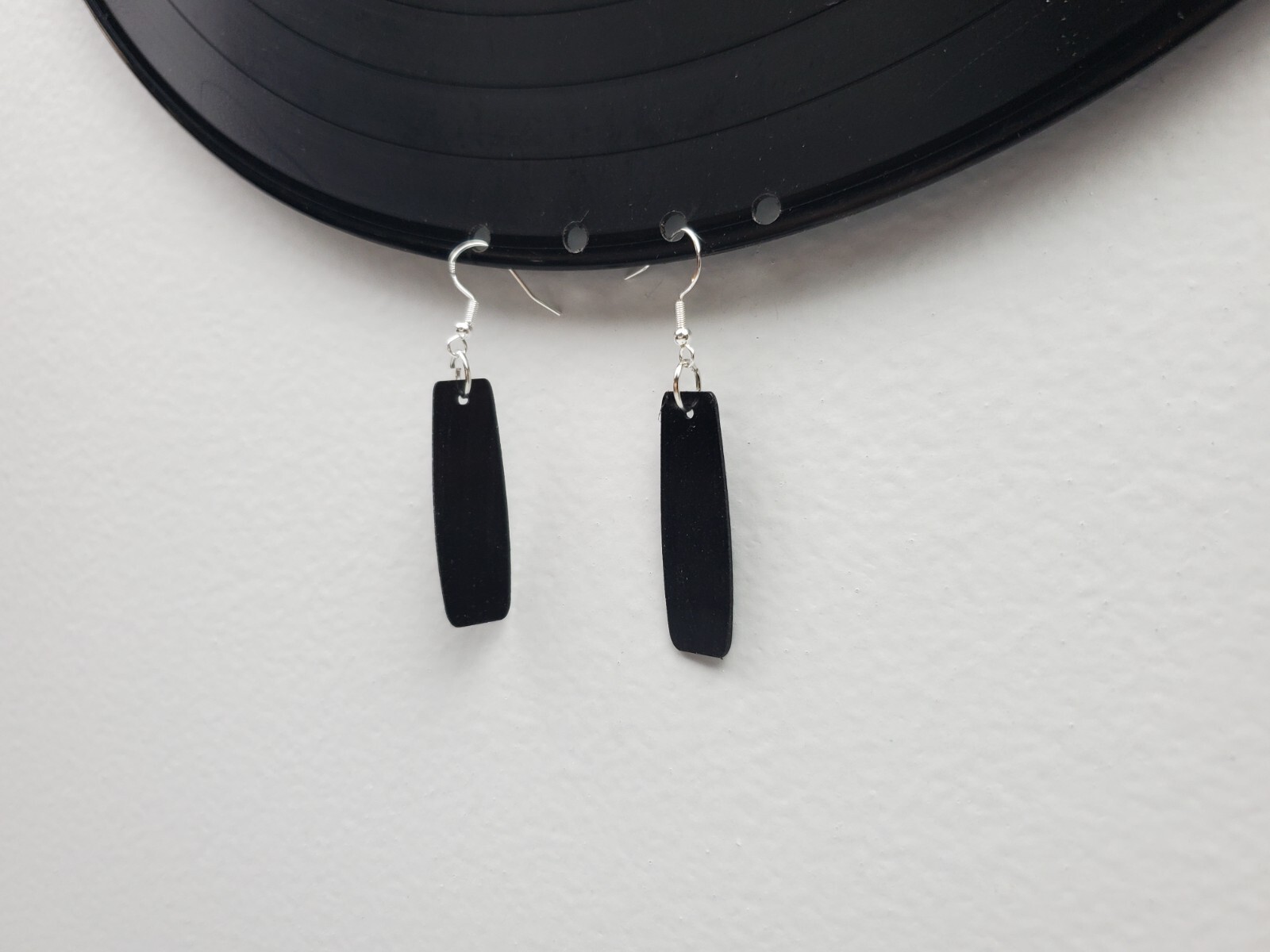 Upcycled Bar Earrings Dangle Drop Reclaimed Jewlery Repurposed Vinyl Rock N Roll