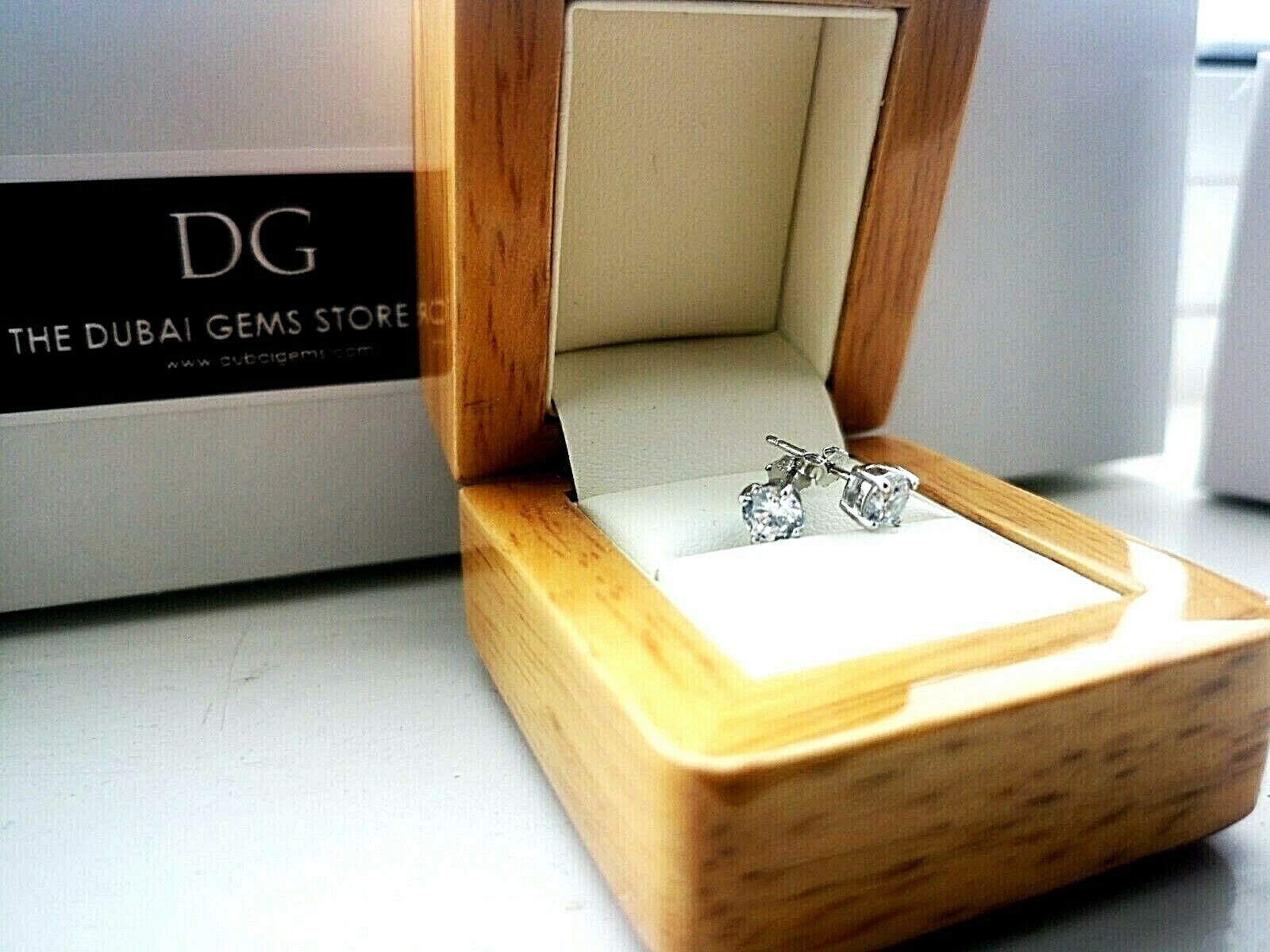 Genuine Silver DG Simulated Diamond Stud Earrings with Free Gift Box Included