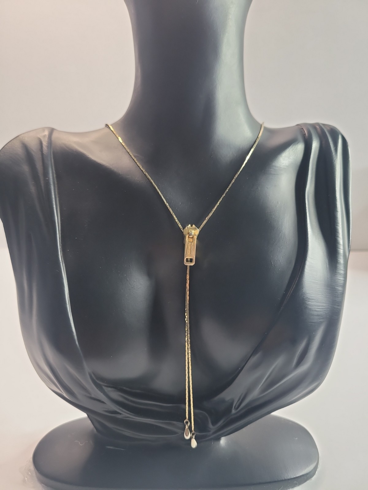 Gold Tone Adjustable Bolo Slider Necklace Teardrop Dangle Lariat Y Necklace