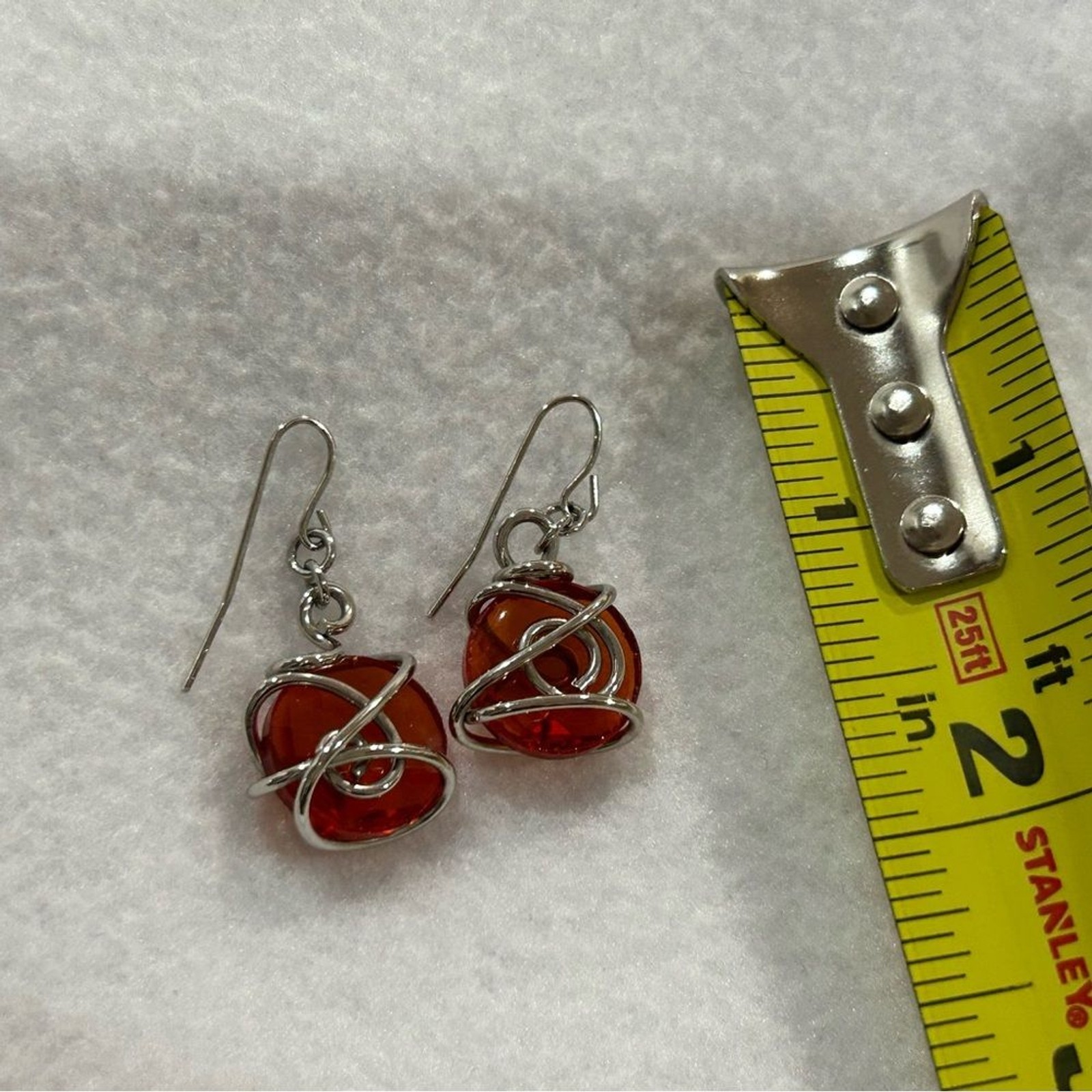 Elegant Silver and Orange Wire-Wrapped Earrings