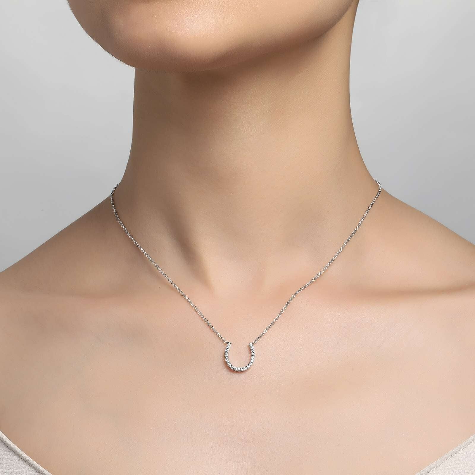BRAND NEW Lafonn Platinum Plated 0.21 CTW Horseshoe Pendant Necklace N0026CLP18