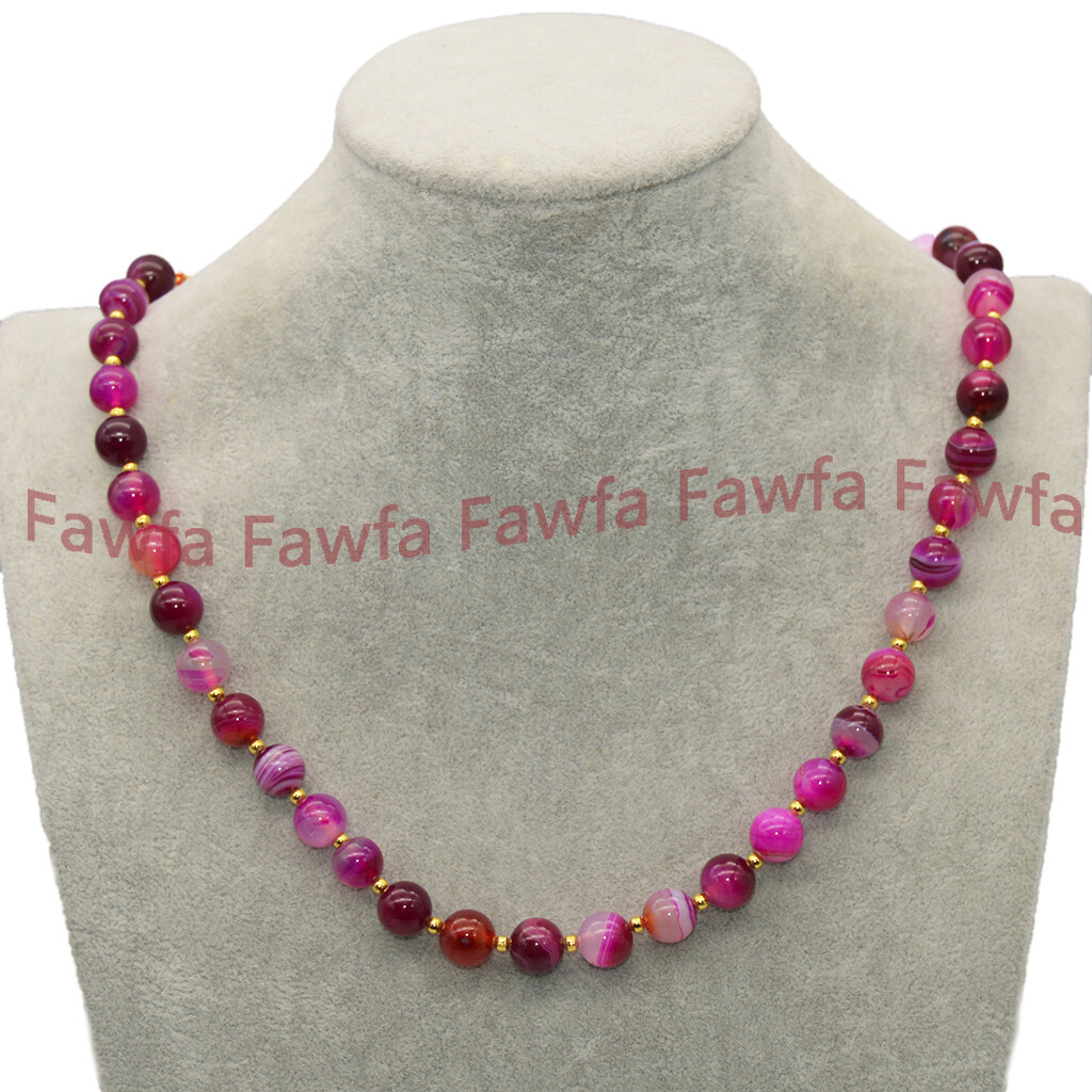 6/8/10/12mm Natural Rose Red Striped Agate Onyx Round Gems Beads Necklace 16-60″