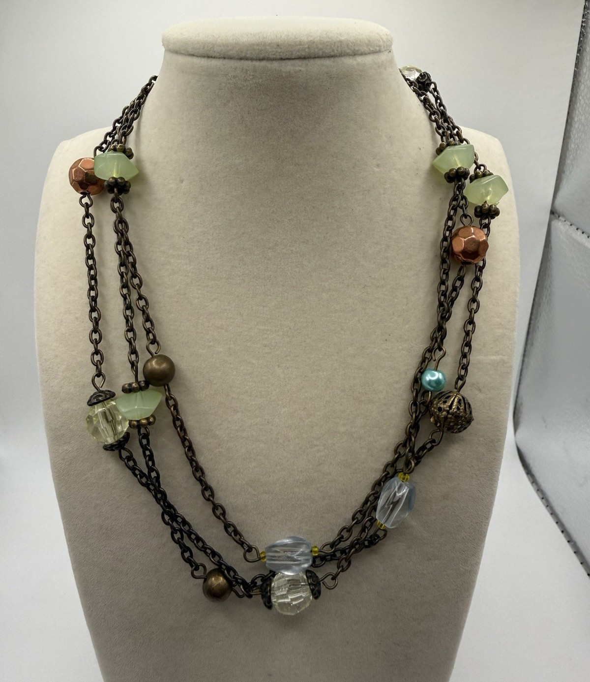 Sassy & Chic Bronzed Cream Multi Strand Beaded Necklace Antique Bronze Boho NWT⁠