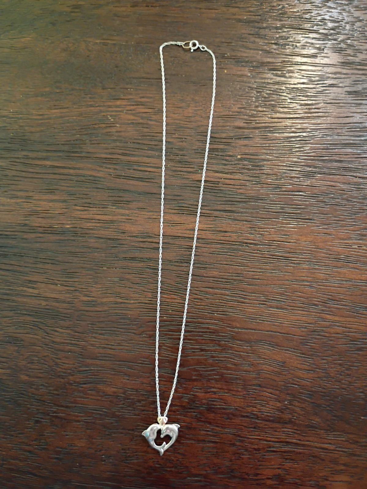 Black Hills Gold sterling silver 12K gold double dolphin heart pendant necklace