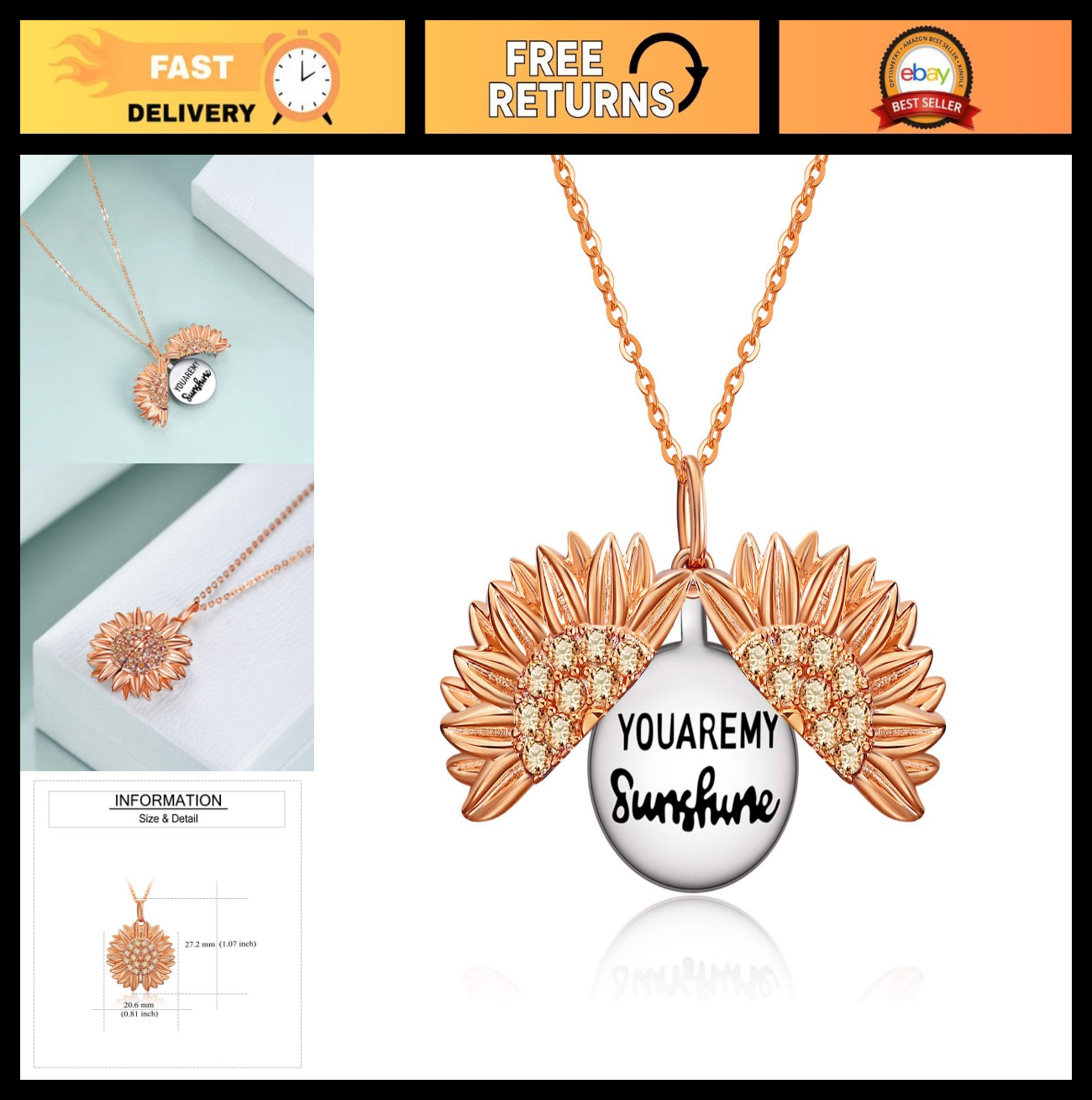 Sunflower Locket Necklace in Sterling Silver – You Are My Sunshine Jewelry Gift