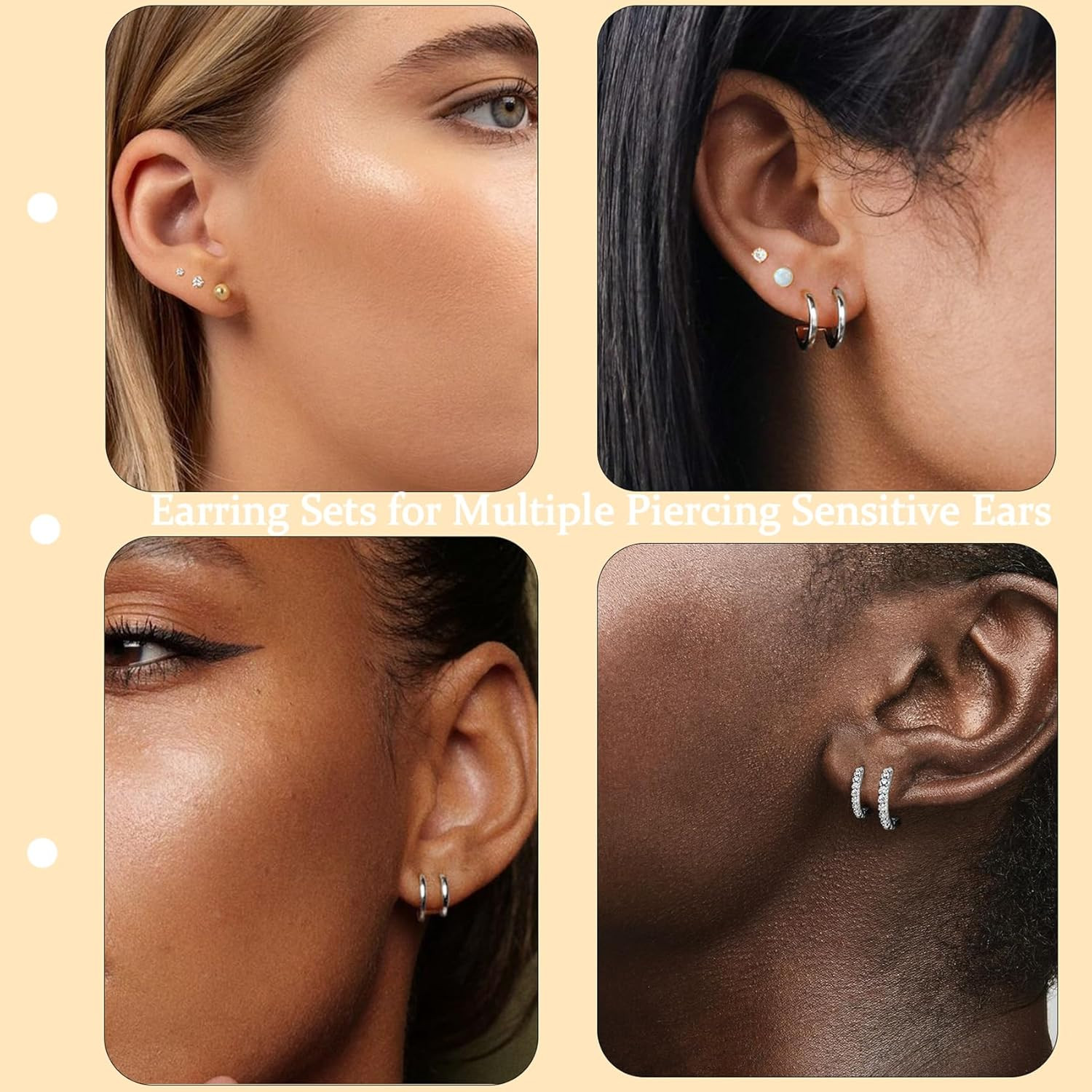Surgical Steel Flat Back Earrings Set for Multiple Piercing Sensitive Ears,Sterl