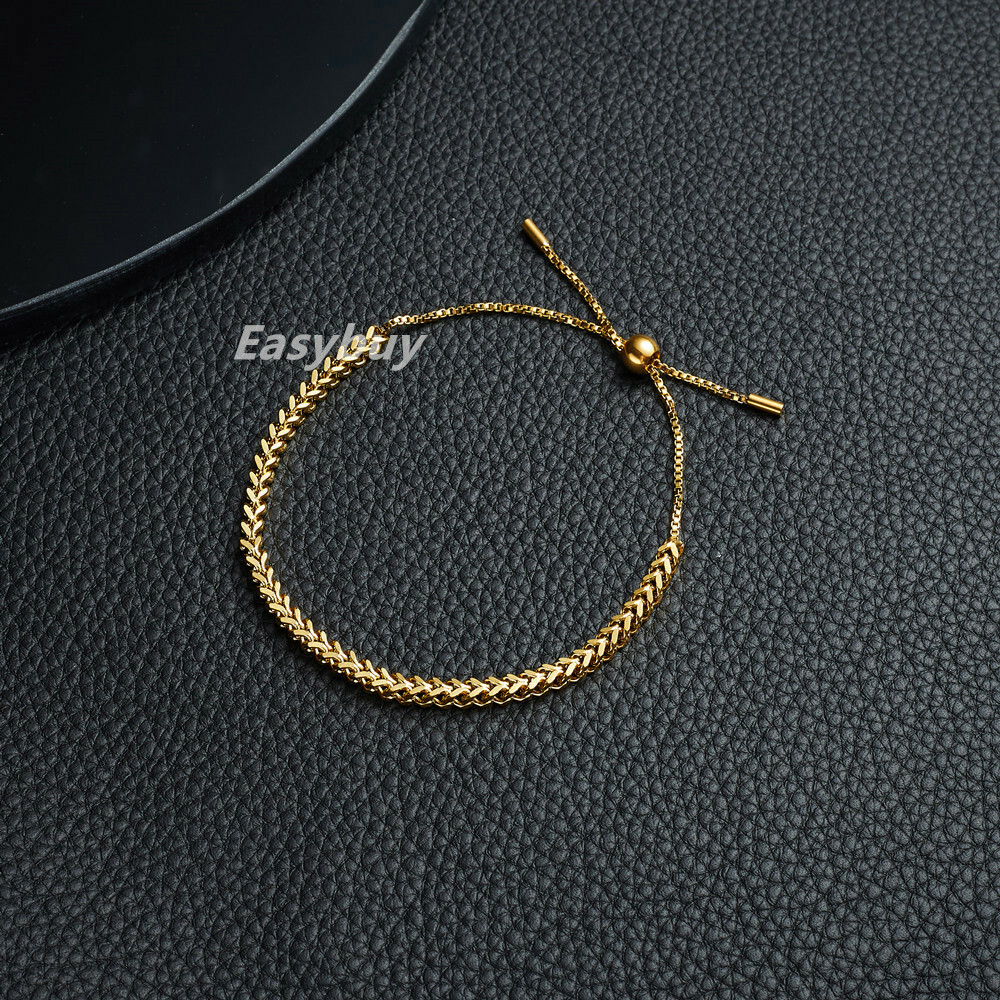 3mm Woman 14K Gold Plated Stainless Steel Mesh Wheat Braided Bracelet Bangle 9”