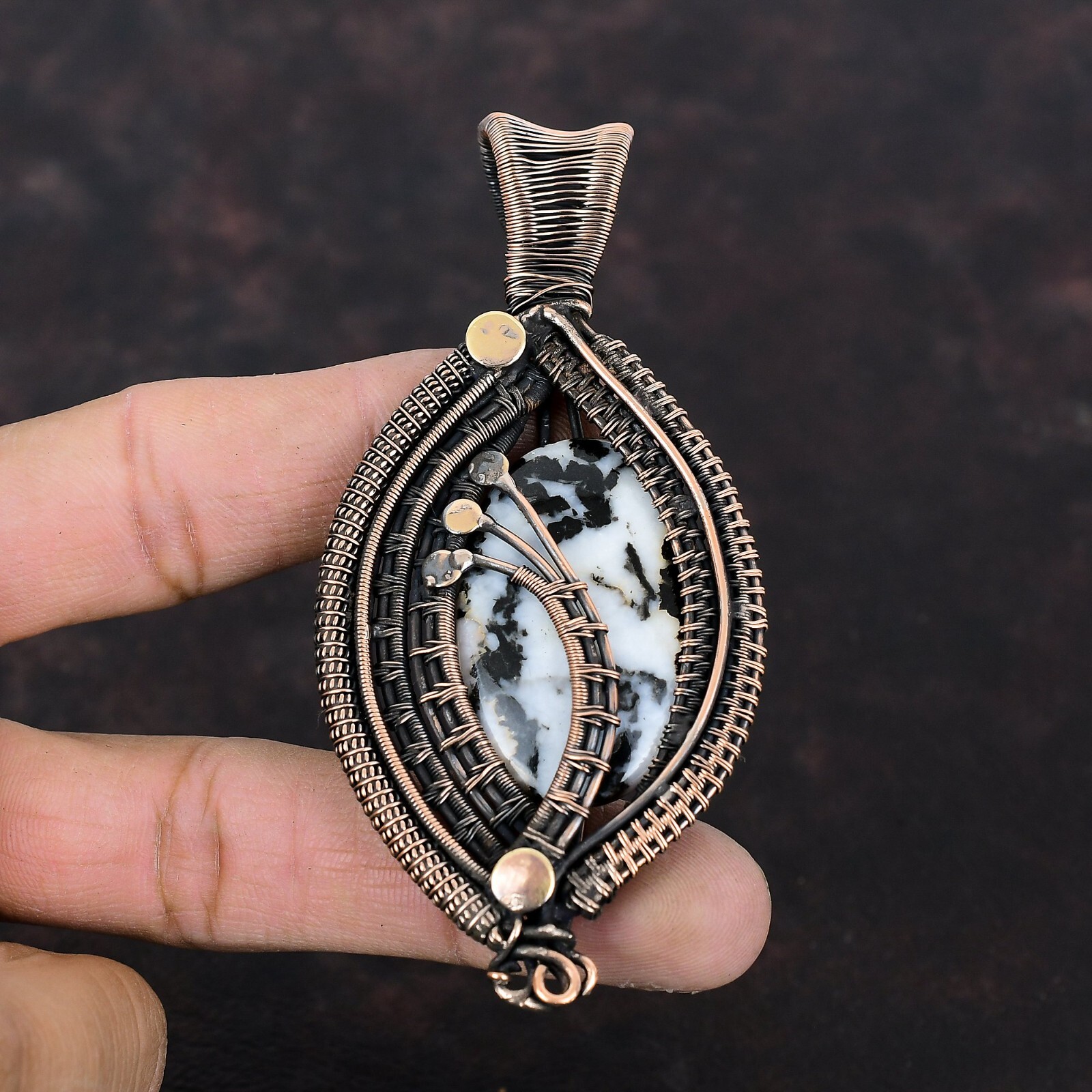 White Buffalo Turquoise Jewelry Copper Love Gift Wire Wrapped Pendant 3.74″