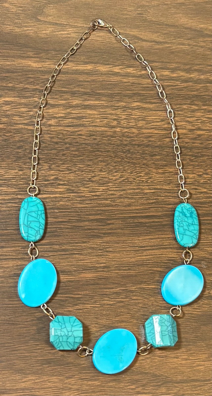 Faux Turquoise Necklace Various Shapped Blue/Green Beads 21”