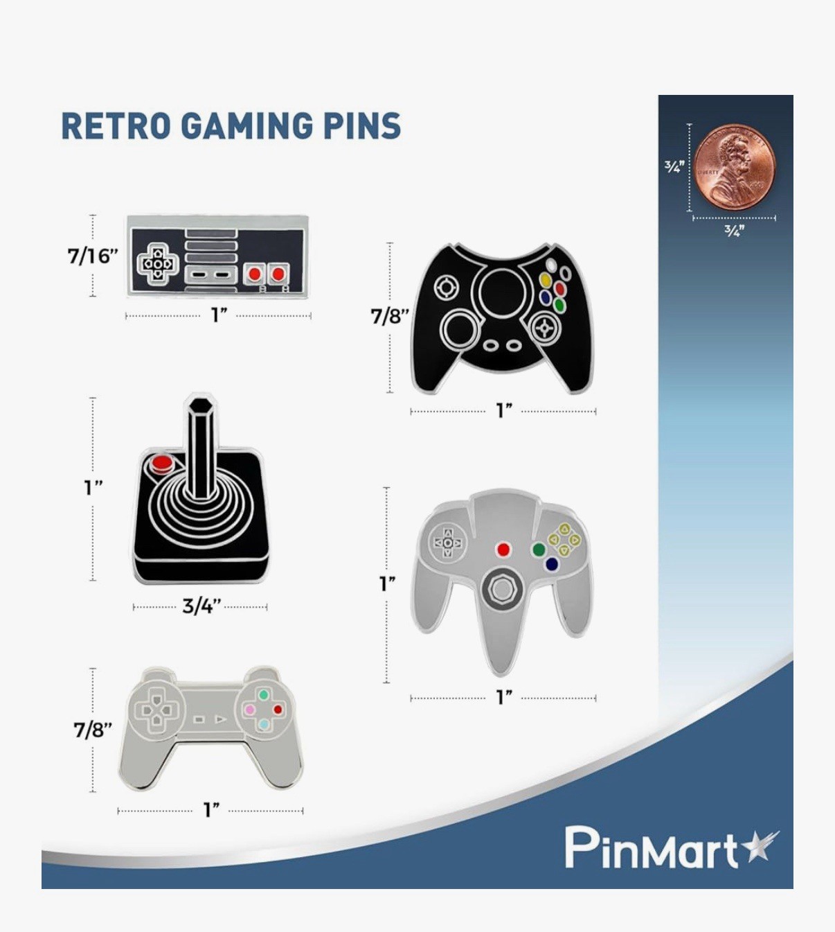 PinMart’s Retro Video Gaming Controller Enamel Lapel Pin Set