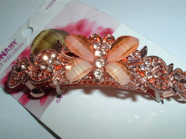 NEW CONAIR JEWELED BEADED COPPER BUTTERFLY HAIR BARRETTE NWT
