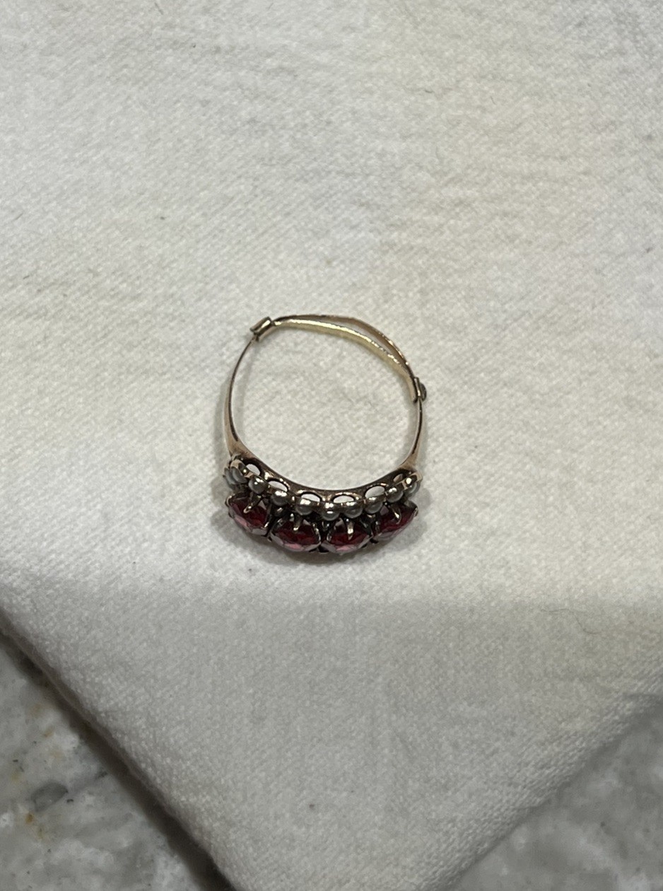 Vintage Rubellite Ring With Seed Pearls, Gold, Size 7 but can adjust (pictured)