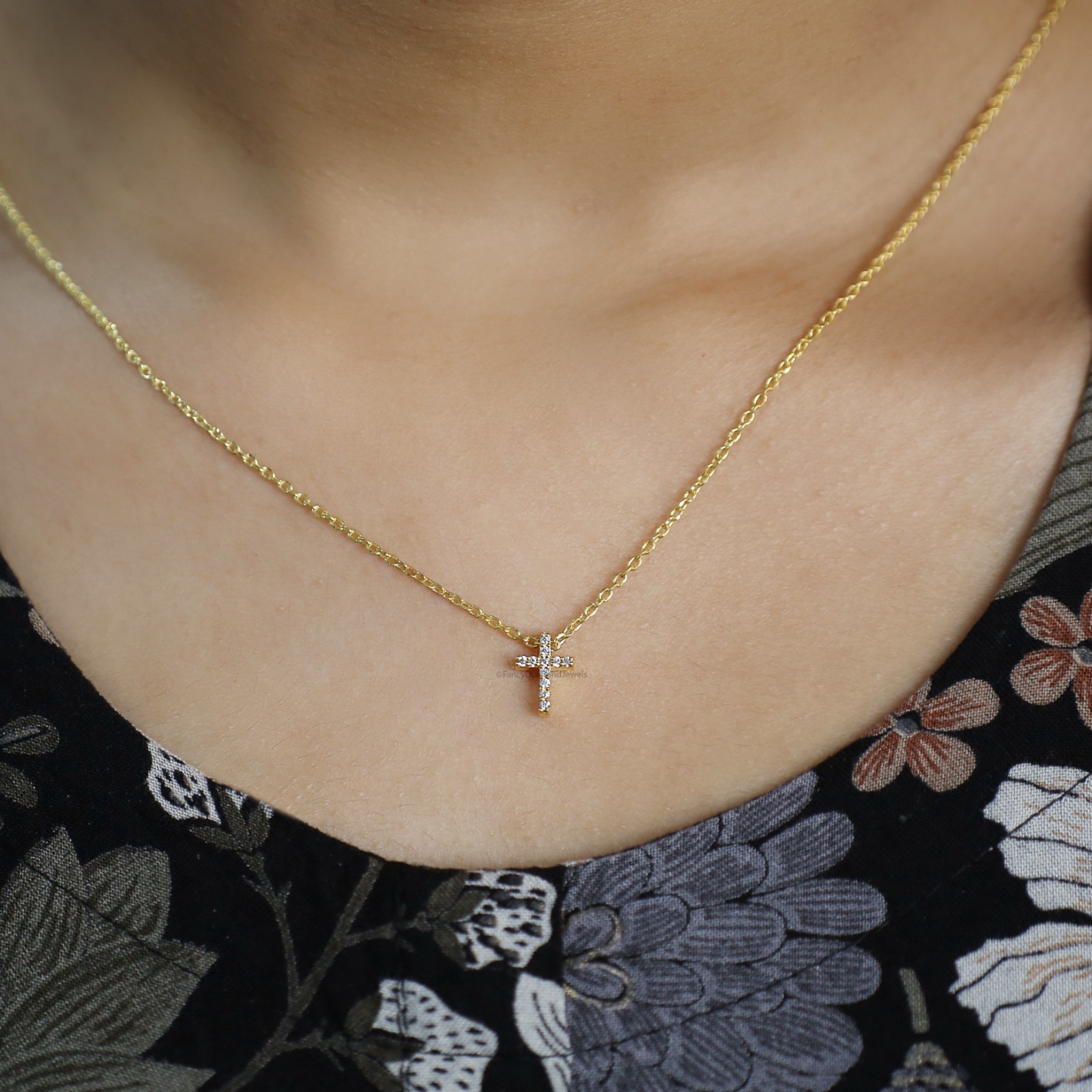 Diamond Cross Necklace Yellow Silver handmade jewelry Necklace Religious Jewelry