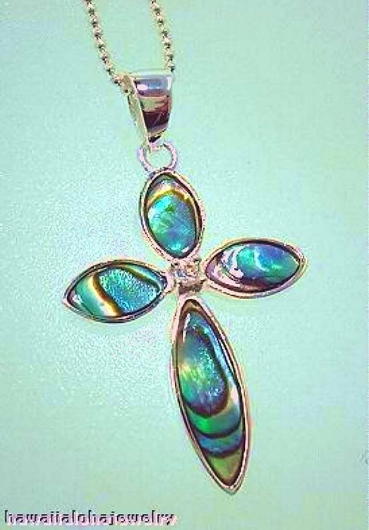 19mm Solid 925 Silver Marquise New Zealand Paua Abalone Shell CZ Cross Pendant