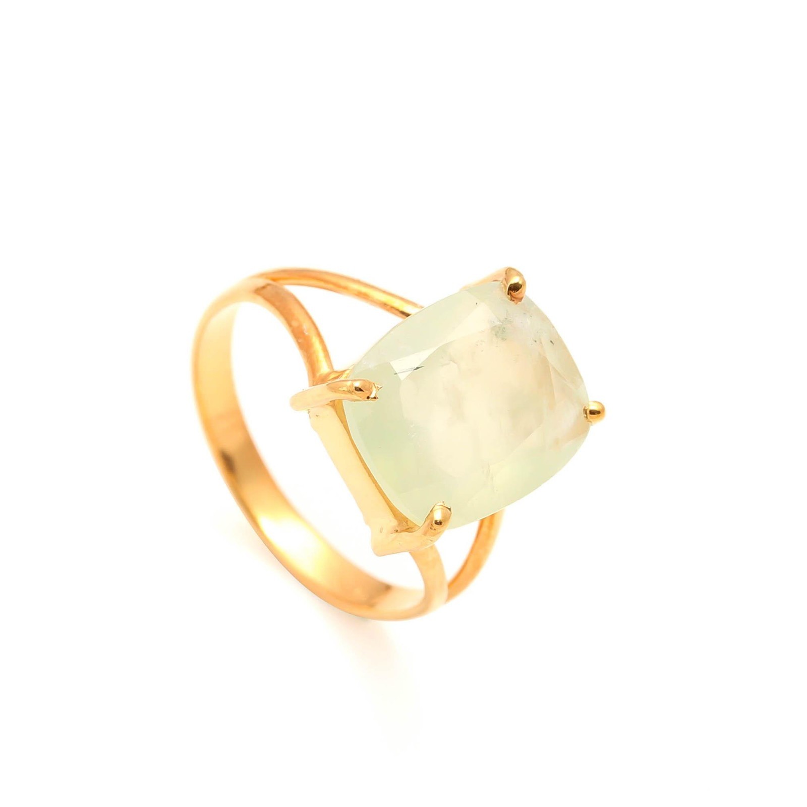 Natural Prehnite Cushion Ring 925 Sterling Silver Gold Filled Handmade Jewelry