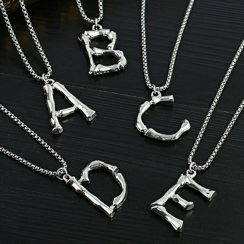 Mens Womens Initial A-Z Letter Pendant Necklace Stainless Steel Box Chain 24″
