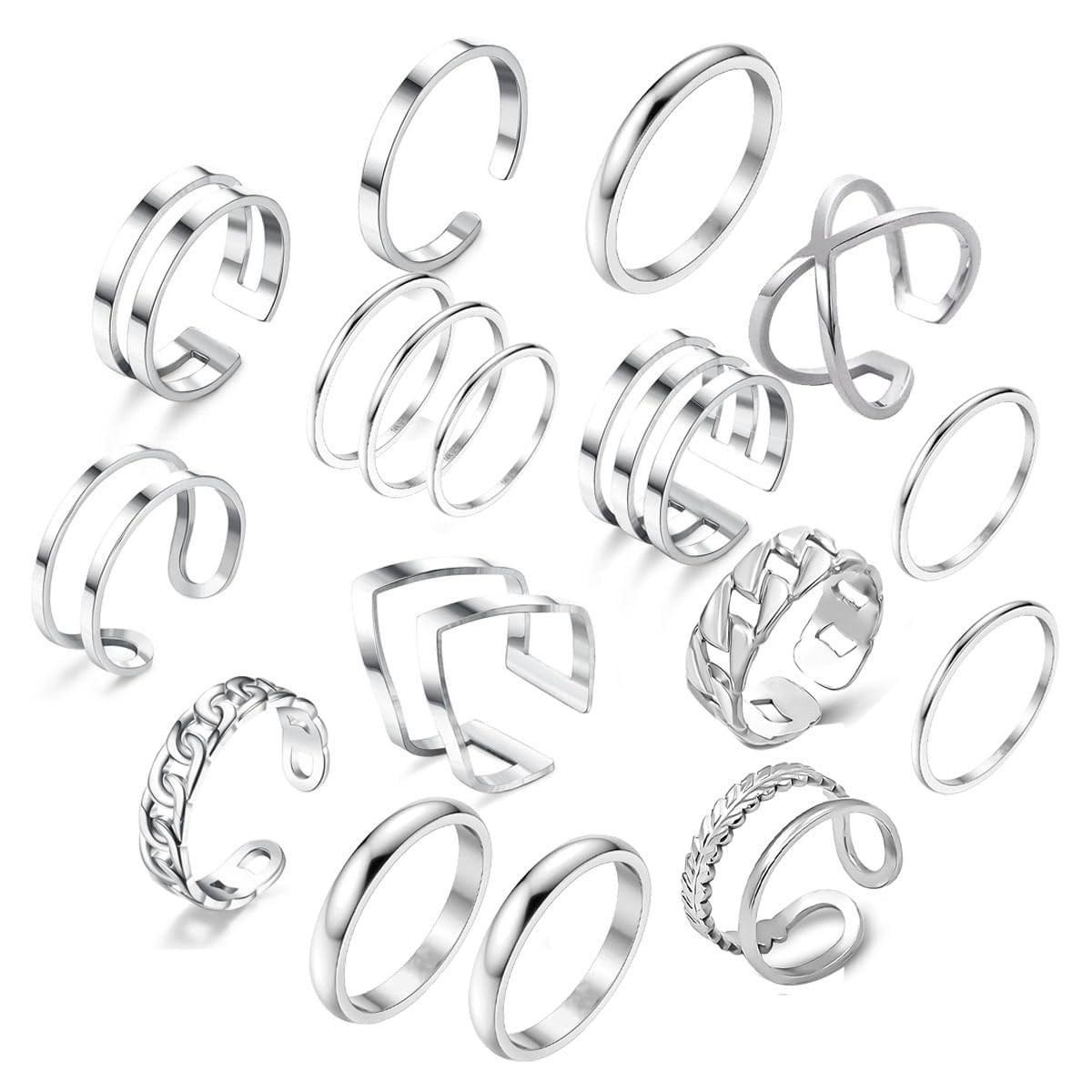 15/17 PCS Silver Knuckle Rings for Women Stainless Steel Rings Set Silver Sta…