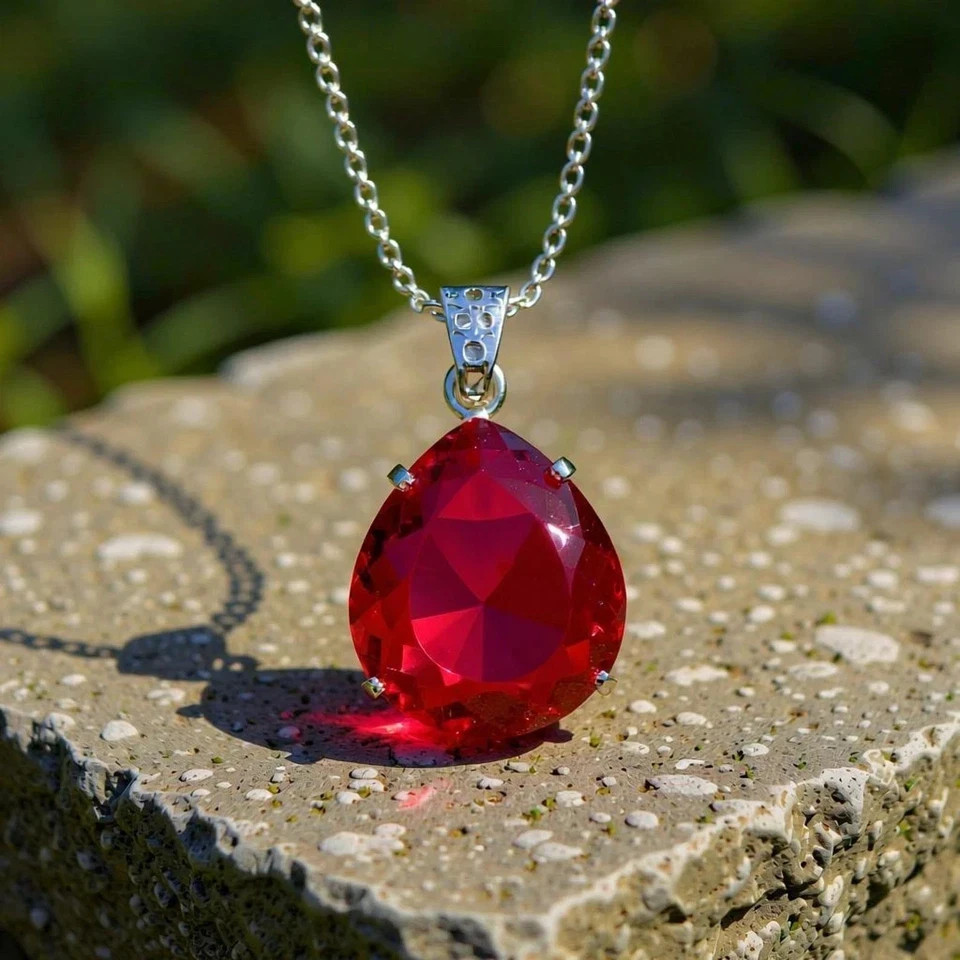 Certified 37.25 Ct Natural Red Red Ruby 925 Solid Silver Pendant Loose Gemstone