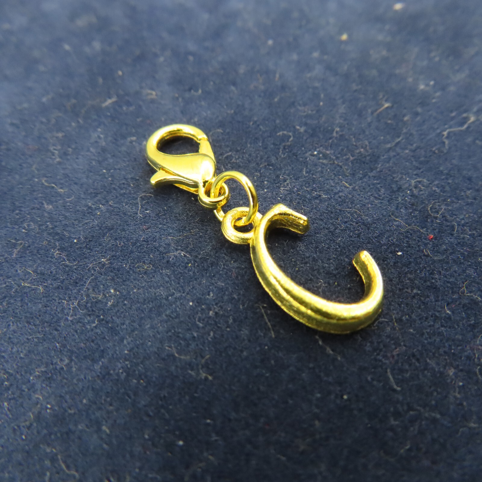 Initial CURSIVE LETTER C Charm Zipper Pull Keychain Add On Clip Gold Tone Medium