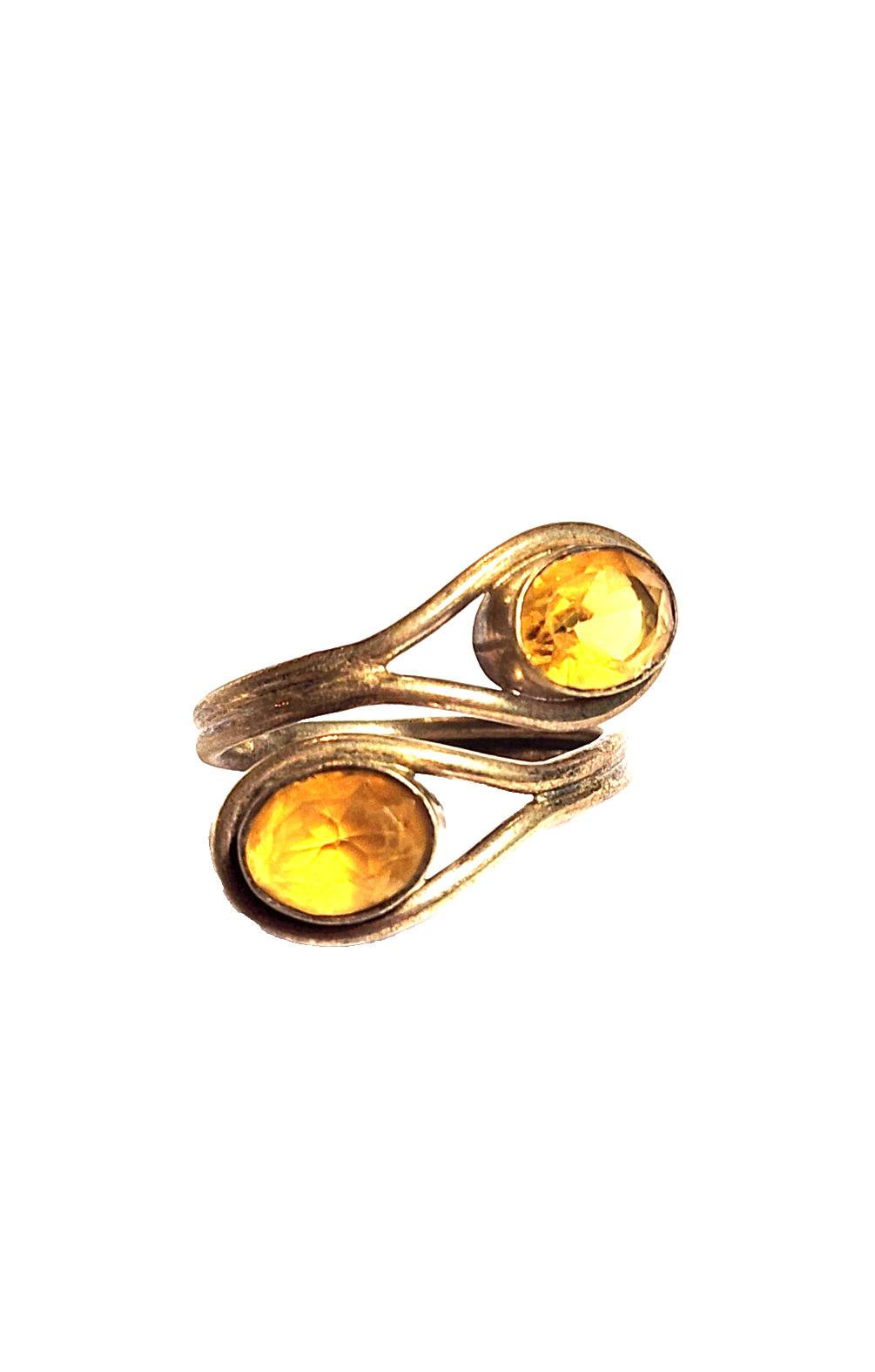 Artisan Yellow Citrine Faceted Oval Wrap Statement Ring Sz 7.5 Gold Tone Boho