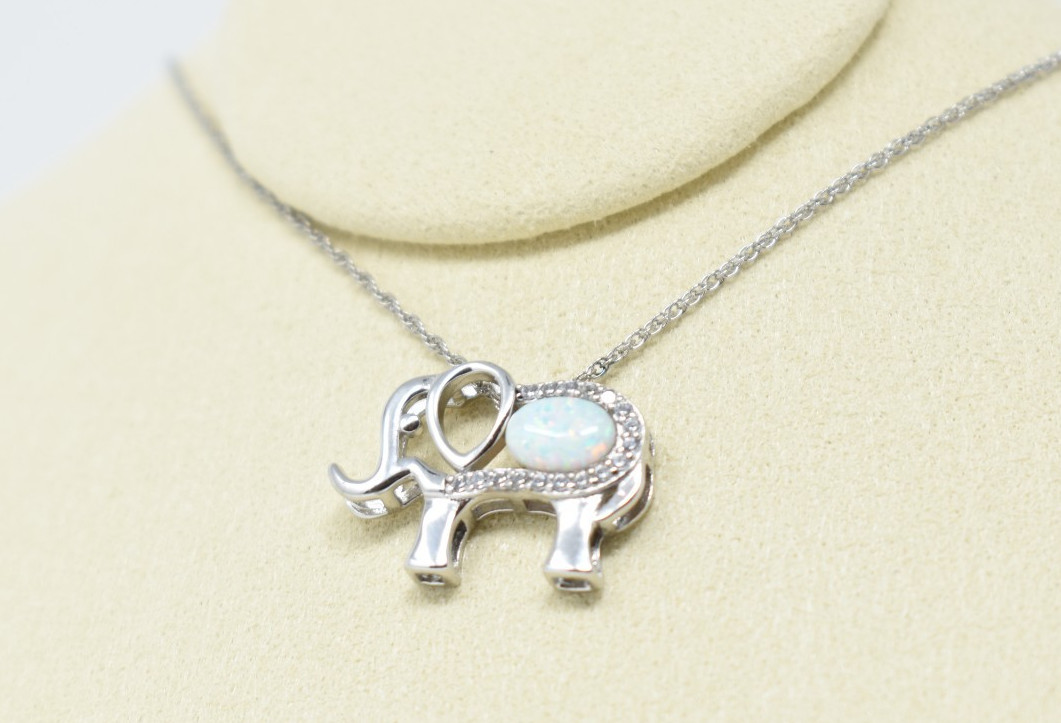 Sterling Silver Brilliance Fine Jewelry Elephant Opal Necklace 18in Chain
