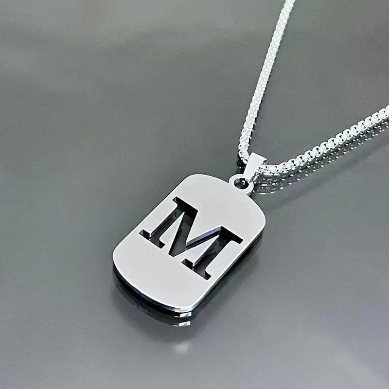 Fashion Punk A-Z Initial Tag Letter Stainless Steel Pendant Necklaces for Men