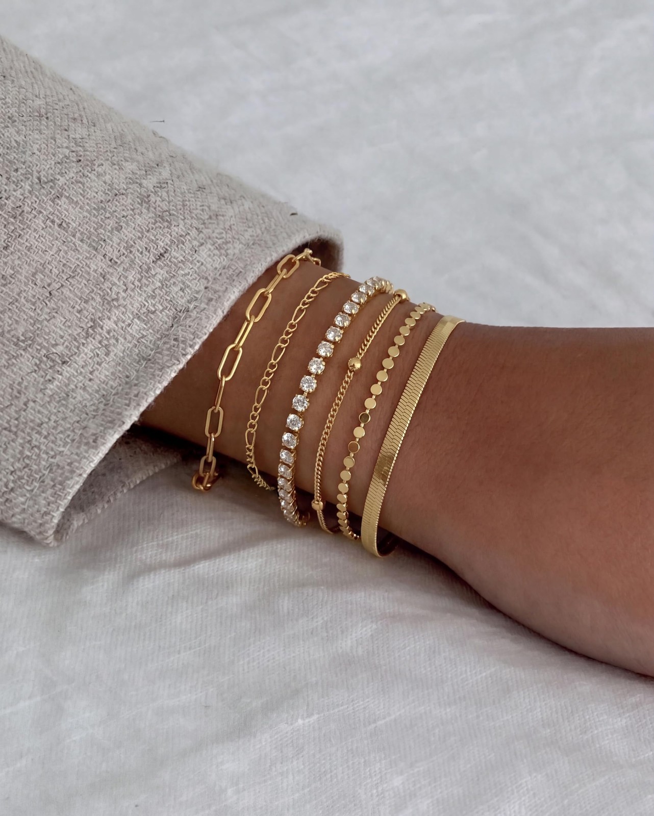 Waterproof Gold Plated Bracelets Set for Women Trendy, Dainty 14K Gold Jewelr…