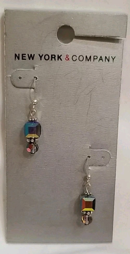 New York & Company Iridescent Cube and Bead Dangle Earrings Pink Green