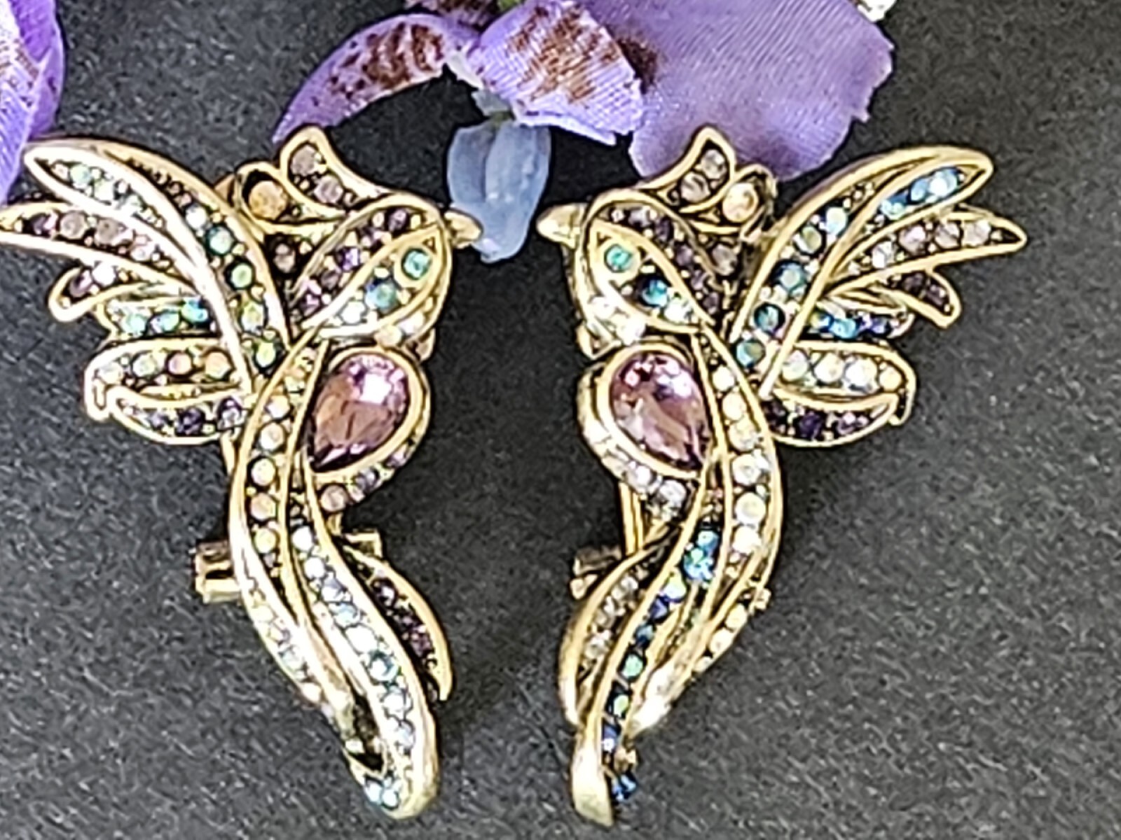 Heidi Daus Earrings Phoenix Rising Crystal Stud Bronze Tone 1-3-8 Inch NWT