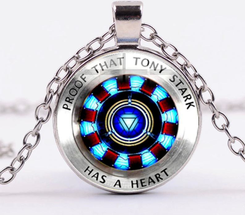 Iron Man PROOF THAT TONY STARK HAS A HEART Glass Dome PENDANT on 20″ Chain