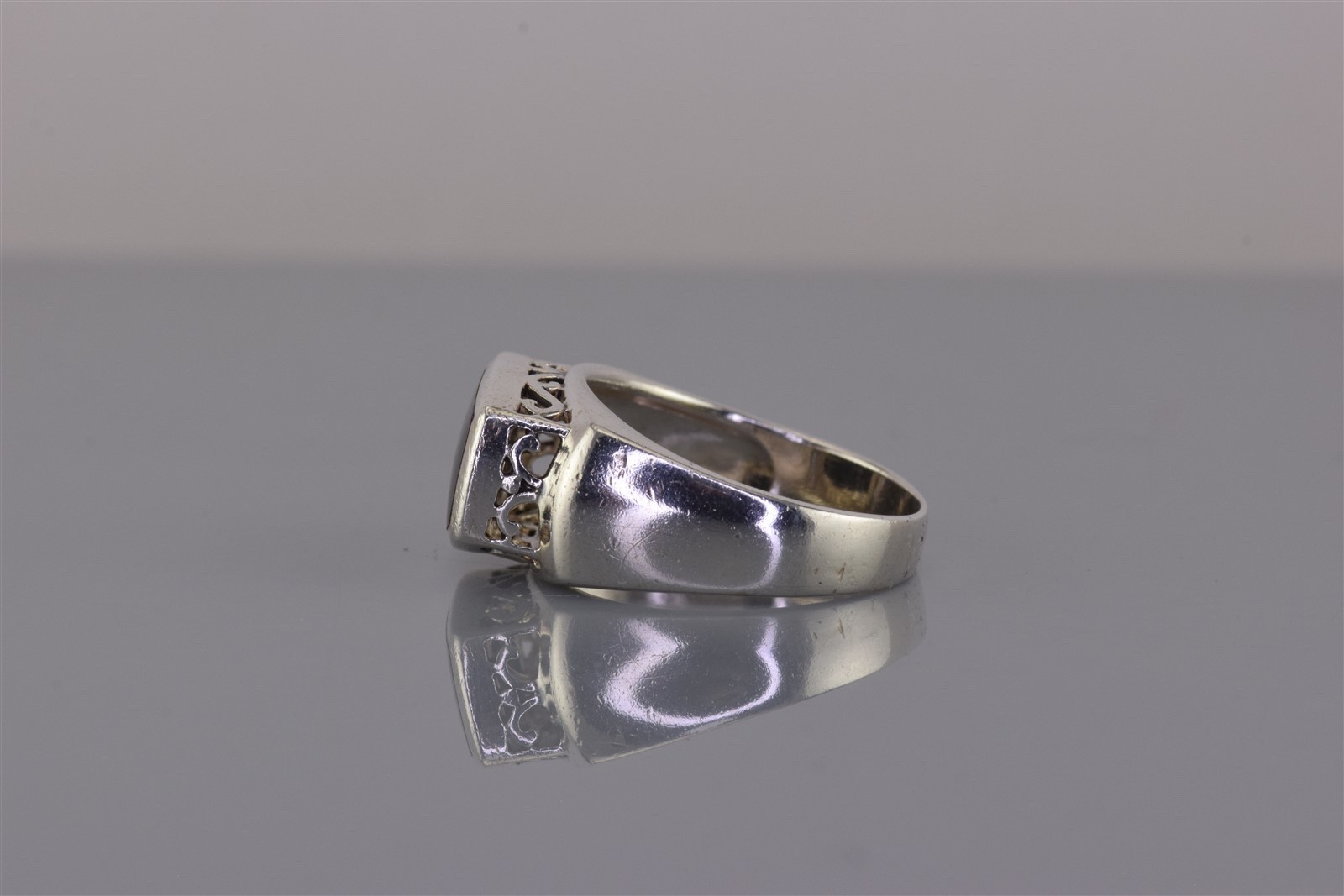 Sterling Silver 10mm Raised Scrolled Framed Black Onyx Band Ring 925 Sz: 9